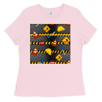 Bubblegum Pink construction signs seamless pattern Ladies Tee - BundleAndBundleShop