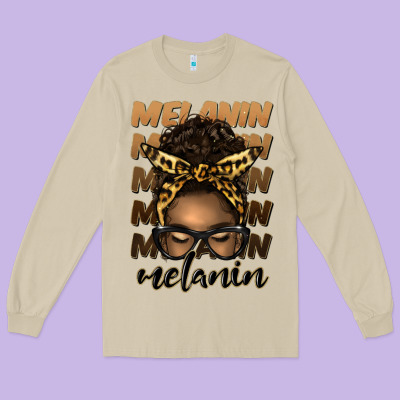 Melanin Afro Messy Bun Long Sleeve Tee Designed By Artiststas