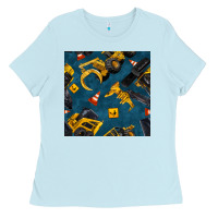 Baby Blue construction vehicles seamless pattern Ladies Tee - BundleAndBundleShop