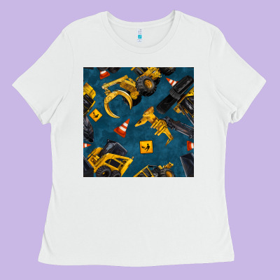 Construction Vehicles Seamless Pattern Ladies Tee Designed By Bundleandbundleshop