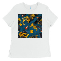 White construction vehicles seamless pattern Ladies Tee - BundleAndBundleShop