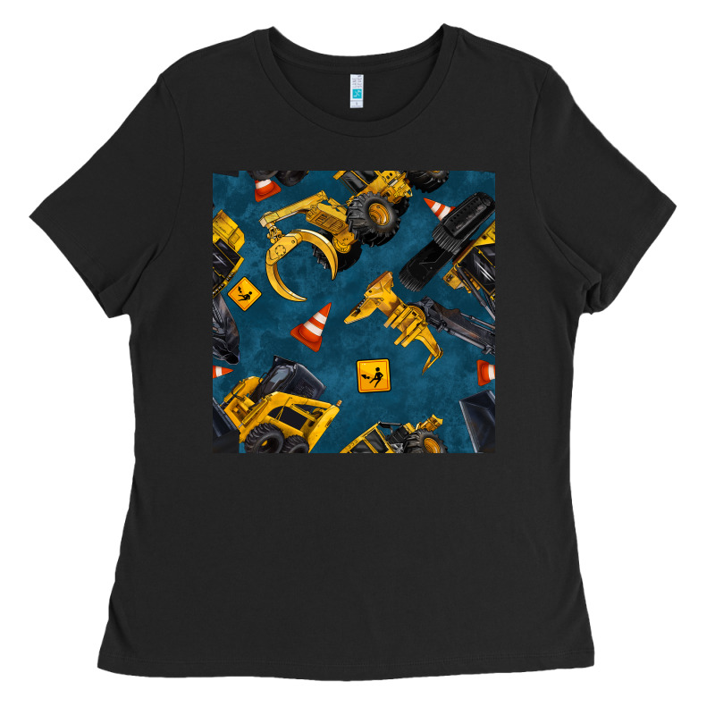Construction Vehicles Seamless Pattern Ladies Tee by BundleAndBundleShop | Teevron
