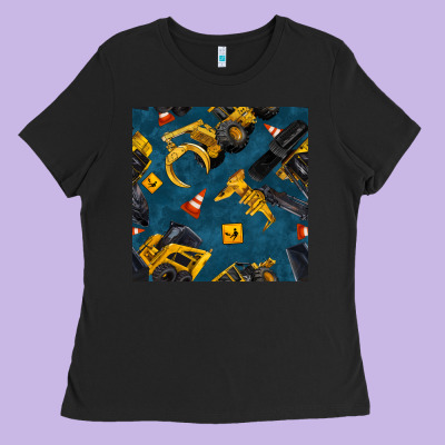 Construction Vehicles Seamless Pattern Ladies Tee Designed By Bundleandbundleshop