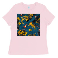 Bubblegum Pink construction vehicles seamless pattern Ladies Tee - BundleAndBundleShop
