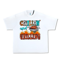White chillin and grilling Urban Heavy Tee - MaliasSmallBusiness
