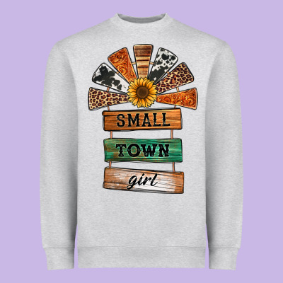 Small Town Girl Western Windmill Wooden Boards Heavyweight Sweatshirt Designed By Jasminsmagicworld