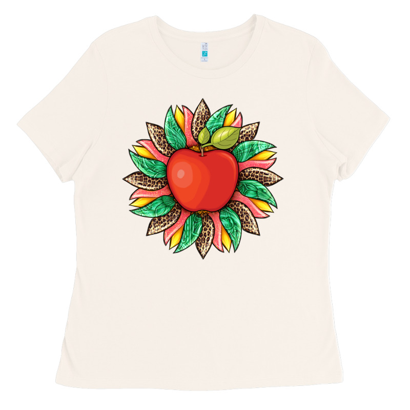 Teacher Apple And Sunflower With Leopard And Tooled Leather Ladies Tee by Artiststas | Teevron
