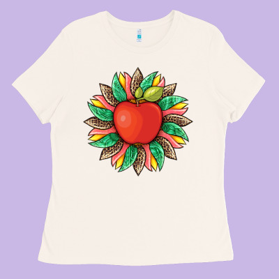 Teacher Apple And Sunflower With Leopard And Tooled Leather Ladies Tee Designed By Artiststas