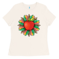 Bone teacher apple and sunflower with leopard and tooled leather Ladies Tee - Artiststas