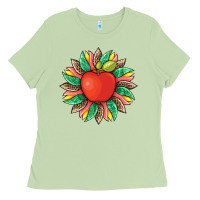 Matcha teacher apple and sunflower with leopard and tooled leather Ladies Tee - Artiststas
