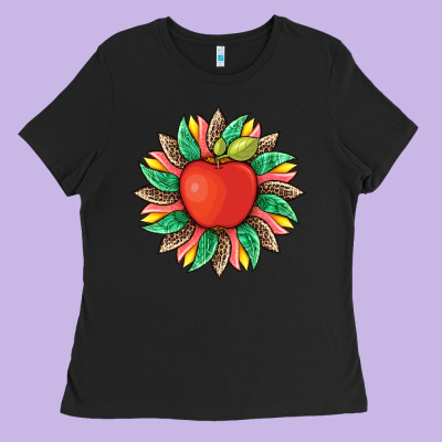 Teacher Apple And Sunflower With Leopard And Tooled Leather Ladies Tee Designed By Artiststas