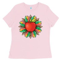 Bubblegum Pink teacher apple and sunflower with leopard and tooled leather Ladies Tee - Artiststas
