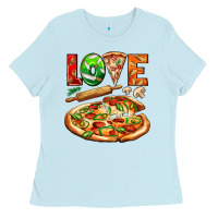 Baby Blue love pizza Ladies Tee - AdoDesignShop