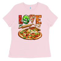 Bubblegum Pink love pizza Ladies Tee - AdoDesignShop