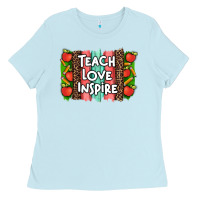 Baby Blue teach love inspire brushstroke with  and pen leopard Ladies Tee - Artiststas