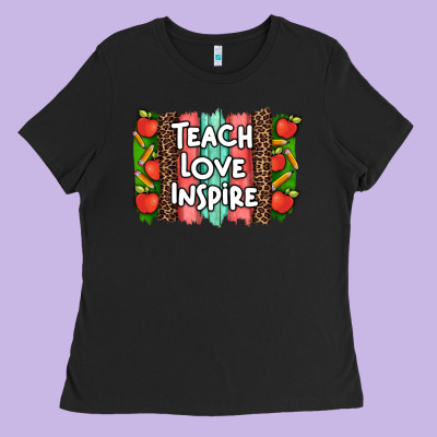 Teach Love Inspire Brushstroke With  And Pen Leopard Ladies Tee Designed By Artiststas