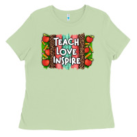 Matcha teach love inspire brushstroke with  and pen leopard Ladies Tee - Artiststas