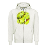 Oatmeal Heather Softball background Zipper Hoodie - HowdyJamesFarm