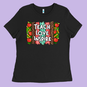 Teach Love Inspire Brushstroke With  And Pen Leopard Ladies Tee Designed By Artiststas