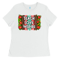 White teach love inspire brushstroke with  and pen leopard Ladies Tee - Artiststas