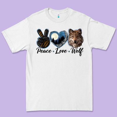 Peace Love Wolf Head Premium Tee Designed By Lillyallendesigns
