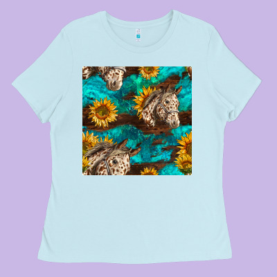 Appaloosa Horses And Sunflowers Seamless Pattern Ladies Tee Designed By Bundleandbundleshop