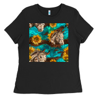 Black appaloosa horses and sunflowers seamless pattern Ladies Tee - BundleAndBundleShop