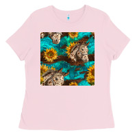 Bubblegum Pink appaloosa horses and sunflowers seamless pattern Ladies Tee - BundleAndBundleShop