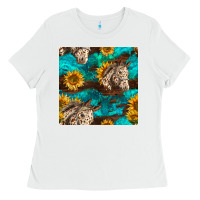 White appaloosa horses and sunflowers seamless pattern Ladies Tee - BundleAndBundleShop