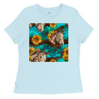 Baby Blue appaloosa horses and sunflowers seamless pattern Ladies Tee - BundleAndBundleShop