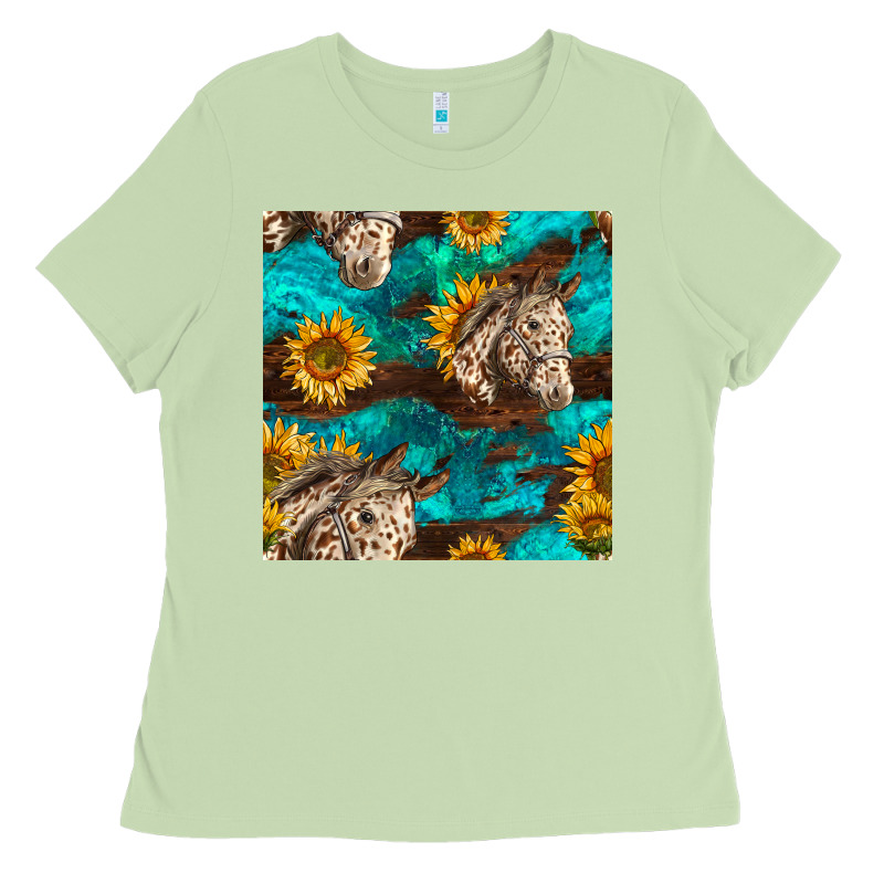 Appaloosa Horses And Sunflowers Seamless Pattern Ladies Tee by BundleAndBundleShop | Teevron