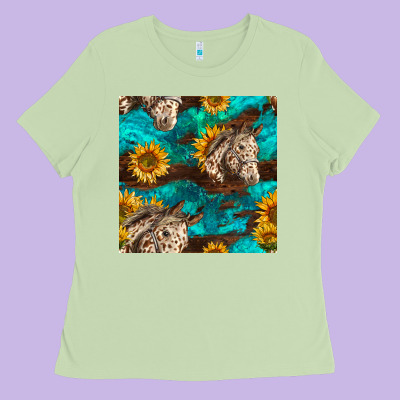 Appaloosa Horses And Sunflowers Seamless Pattern Ladies Tee Designed By Bundleandbundleshop