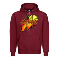 Burgundy Softball game day leopard fire and ball Zipper Hoodie - HowdyJamesFarm
