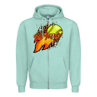 Seafoam Softball game day leopard fire and ball Zipper Hoodie - HowdyJamesFarm