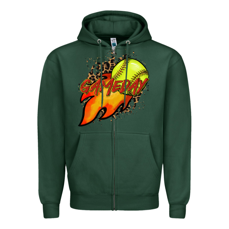 Softball Game Day Leopard Fire And Ball Zipper Hoodie by HowdyJamesFarm | Teevron