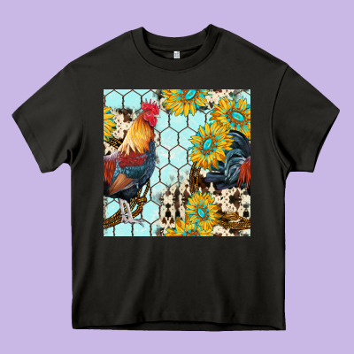 Western Rooster Seamless Pattern Heavy Core Tee Designed By Bundleandbundleshop