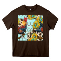 Chocolate Brown western rooster seamless pattern Heavy Core Tee - BundleAndBundleShop
