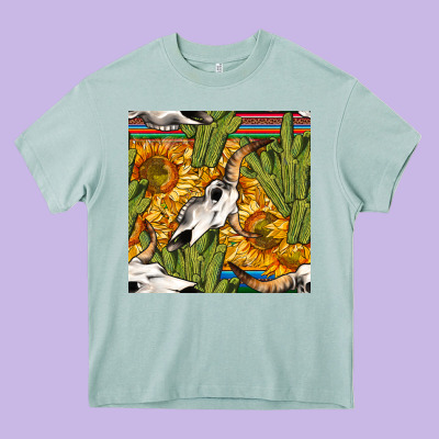 Western Bull Skull Seamless Pattern Heavy Core Tee Designed By Bundleandbundleshop
