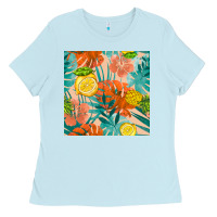Baby Blue pineapple and lemon seamless pattern Ladies Tee - BundleAndBundleShop