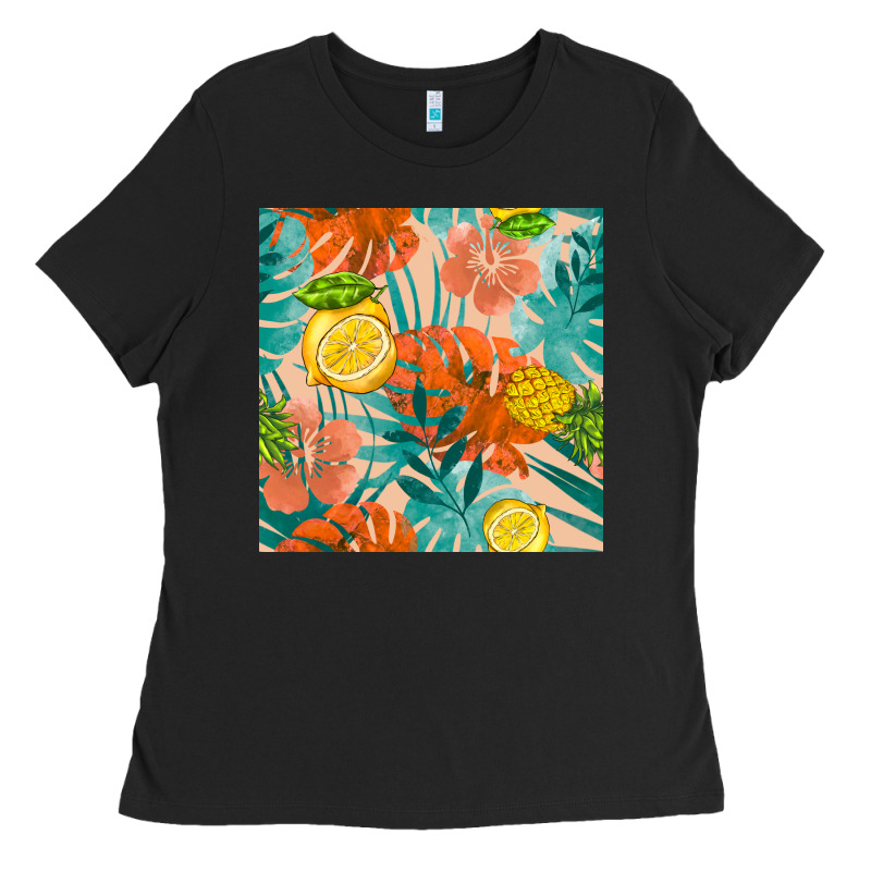 Pineapple And Lemon Seamless Pattern Ladies Tee by BundleAndBundleShop | Teevron