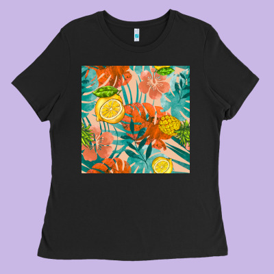 Pineapple And Lemon Seamless Pattern Ladies Tee Designed By Bundleandbundleshop