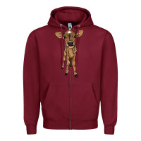 Burgundy Baby cow Zipper Hoodie - HowdyJamesFarm