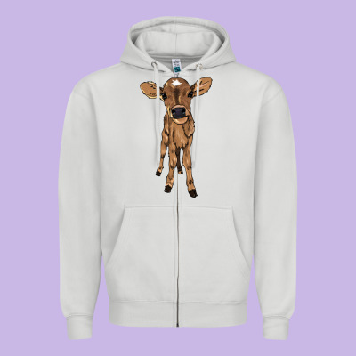 Baby Cow Zipper Hoodie Designed By Howdyjamesfarm