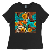 Black cowboy boots and hat seamless pattern Ladies Tee - BundleAndBundleShop