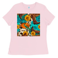 Bubblegum Pink cowboy boots and hat seamless pattern Ladies Tee - BundleAndBundleShop