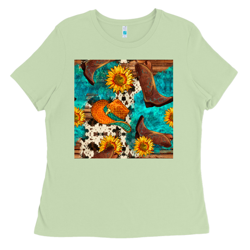 Cowboy Boots And Hat Seamless Pattern Ladies Tee by BundleAndBundleShop | Teevron