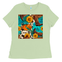 Matcha cowboy boots and hat seamless pattern Ladies Tee - BundleAndBundleShop