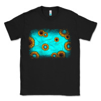 Black turquoise gemstone sunflower background Classic Tee - JahusDesignShop