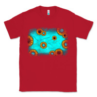 Red turquoise gemstone sunflower background Classic Tee - JahusDesignShop