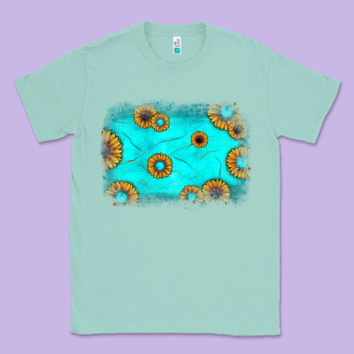 Turquoise Gemstone Sunflower Background Classic Tee Designed By Jahusdesignshop
